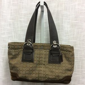 Coach F10928 Large Tan & Brown Satchel Tote